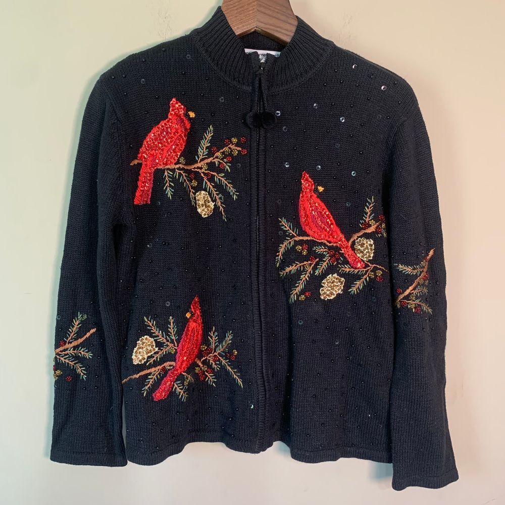 Vintage Tiara International Cardinal Sequin Embroidered Cardigan Medium